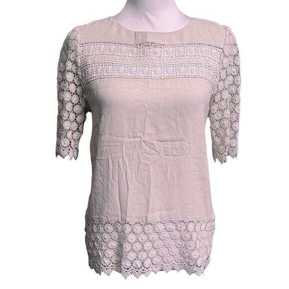 Anthropologie Line & Dot Lace Panel Top Cream XS Romantic Crochet Blouse Boho - Picture 3 of 10